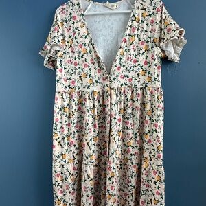 Floral V-Neck Casual Dress in Cream